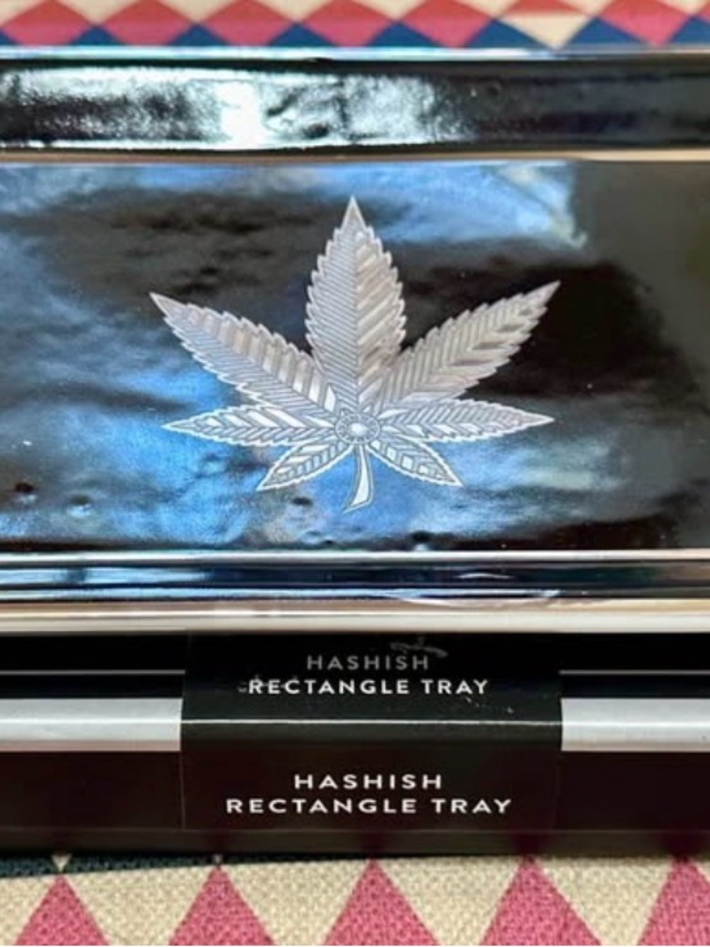 Jonathan Adler Hashish Rectangle Crramic Tray - Black with Silver & Gold Leaf